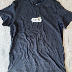 adidas Black Short Sleeve Tee with Floral Accent Logo